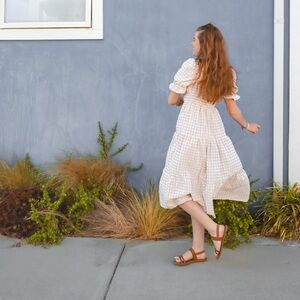 Gingham Puff Sleeve Midi Dress